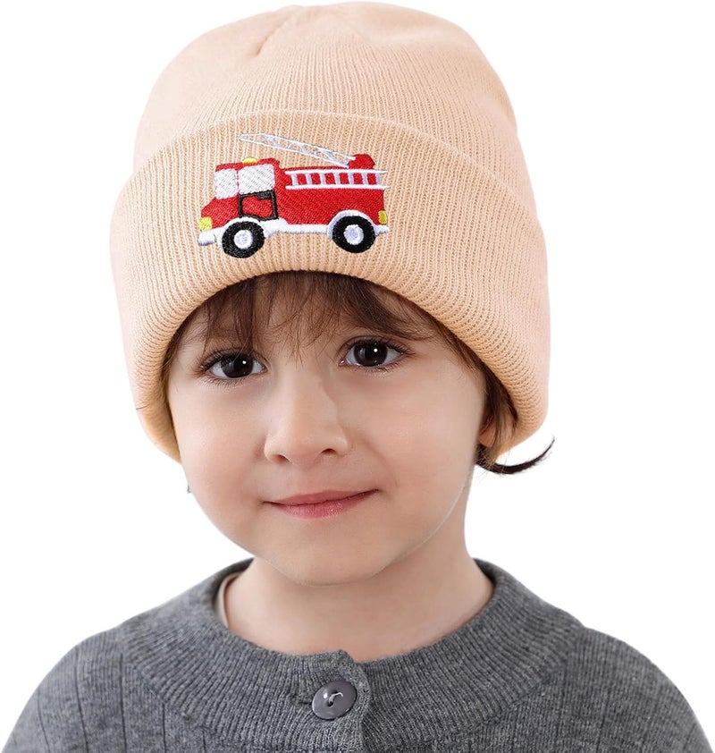 KDVOG Store Kids Knit Beanie Cute Fire Trucks Embroidery Warm Cuffed Skull Caps Classic Autumn Winter Hats for Boys Girls 3-8 Years - Image 4
